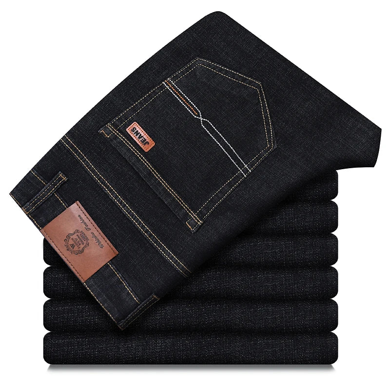 Men's Business Jeans, Stretch Denim Trousers, Straight Fit Jeans, Smart Casual Denim, Work Jeans
