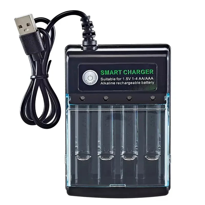 PowerCell Smart USB AA Charger with Cover – 4 Independent Slots, 1.5V Rechargeable