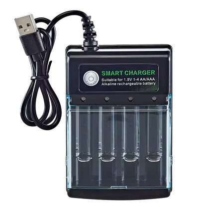 PowerCell Smart USB AA Charger with Cover – 4 Independent Slots, 1.5V Rechargeable