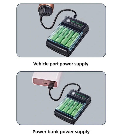 PowerCell Smart USB AA Charger with Cover – 4 Independent Slots, 1.5V Rechargeable