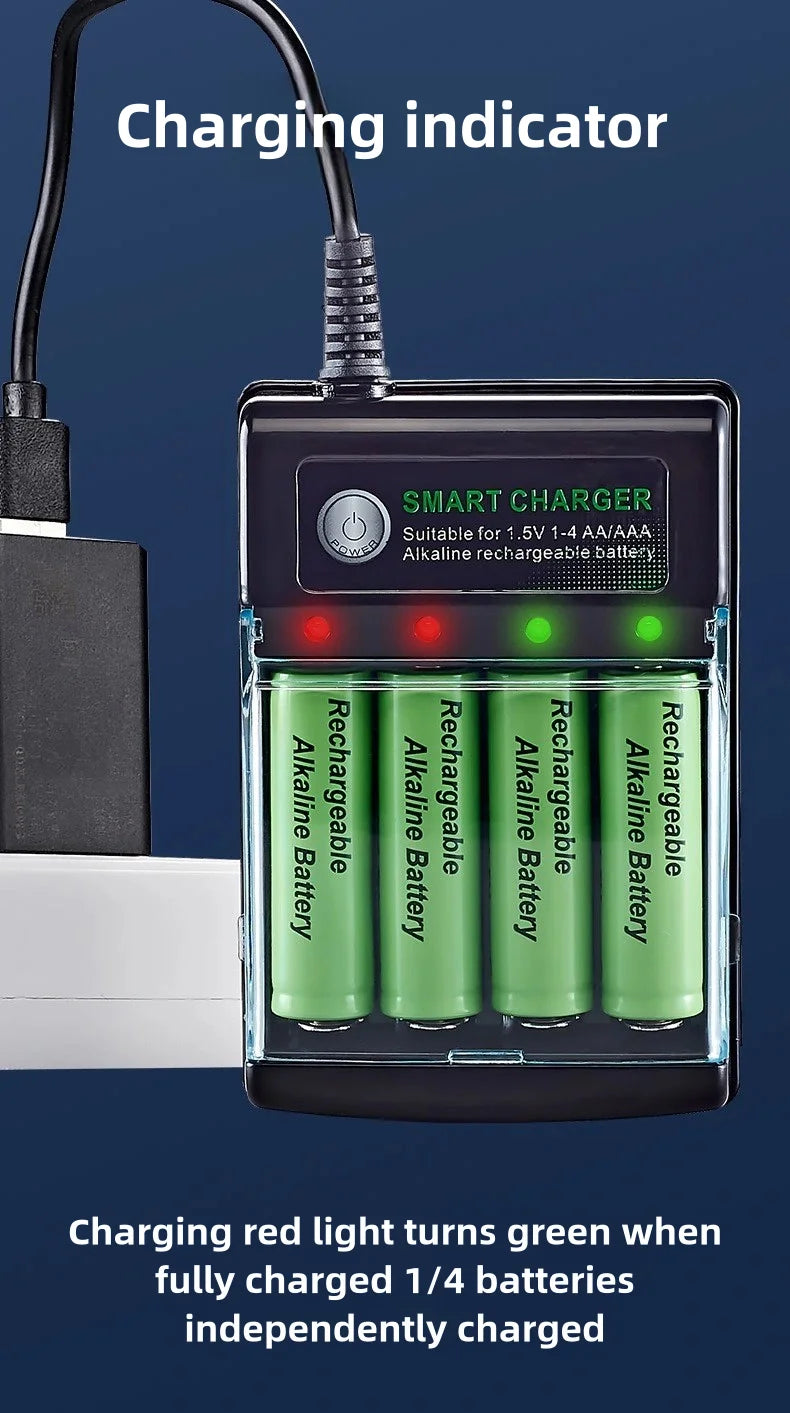 PowerCell Smart USB AA Charger with Cover – 4 Independent Slots, 1.5V Rechargeable
