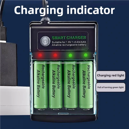 PowerCell Smart USB AA Charger with Cover – 4 Independent Slots, 1.5V Rechargeable