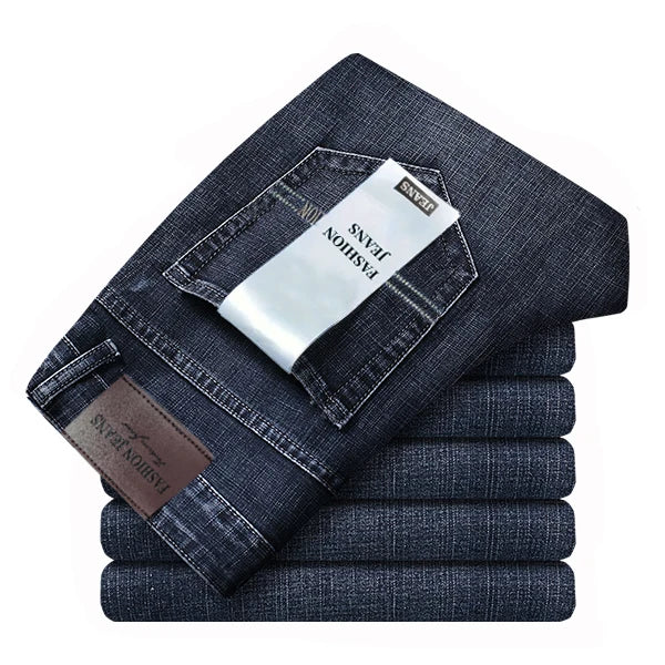 Men's Business Jeans, Stretch Denim Trousers, Straight Fit Jeans, Smart Casual Denim, Work Jeans