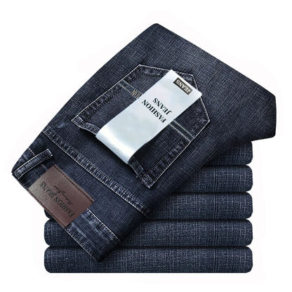 Men's Business Jeans, Stretch Denim Trousers, Straight Fit Jeans, Smart Casual Denim, Work Jeans