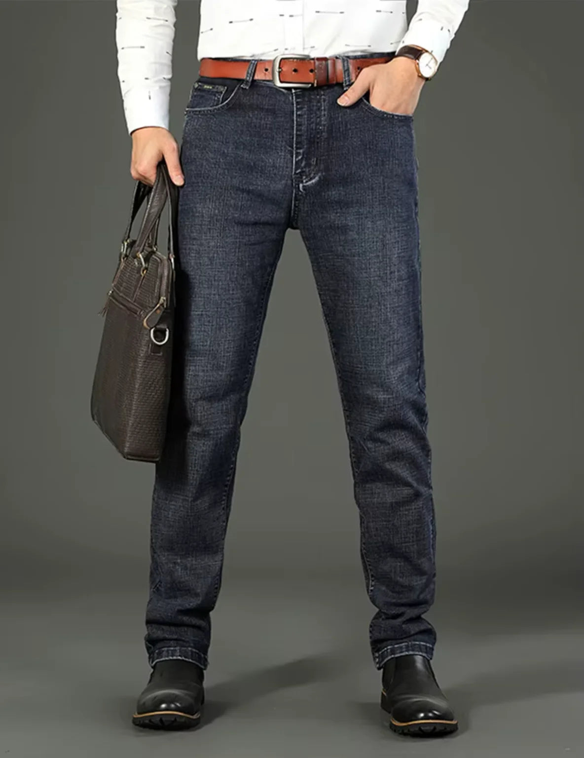 Men's Business Jeans, Stretch Denim Trousers, Straight Fit Jeans, Smart Casual Denim, Work Jeans