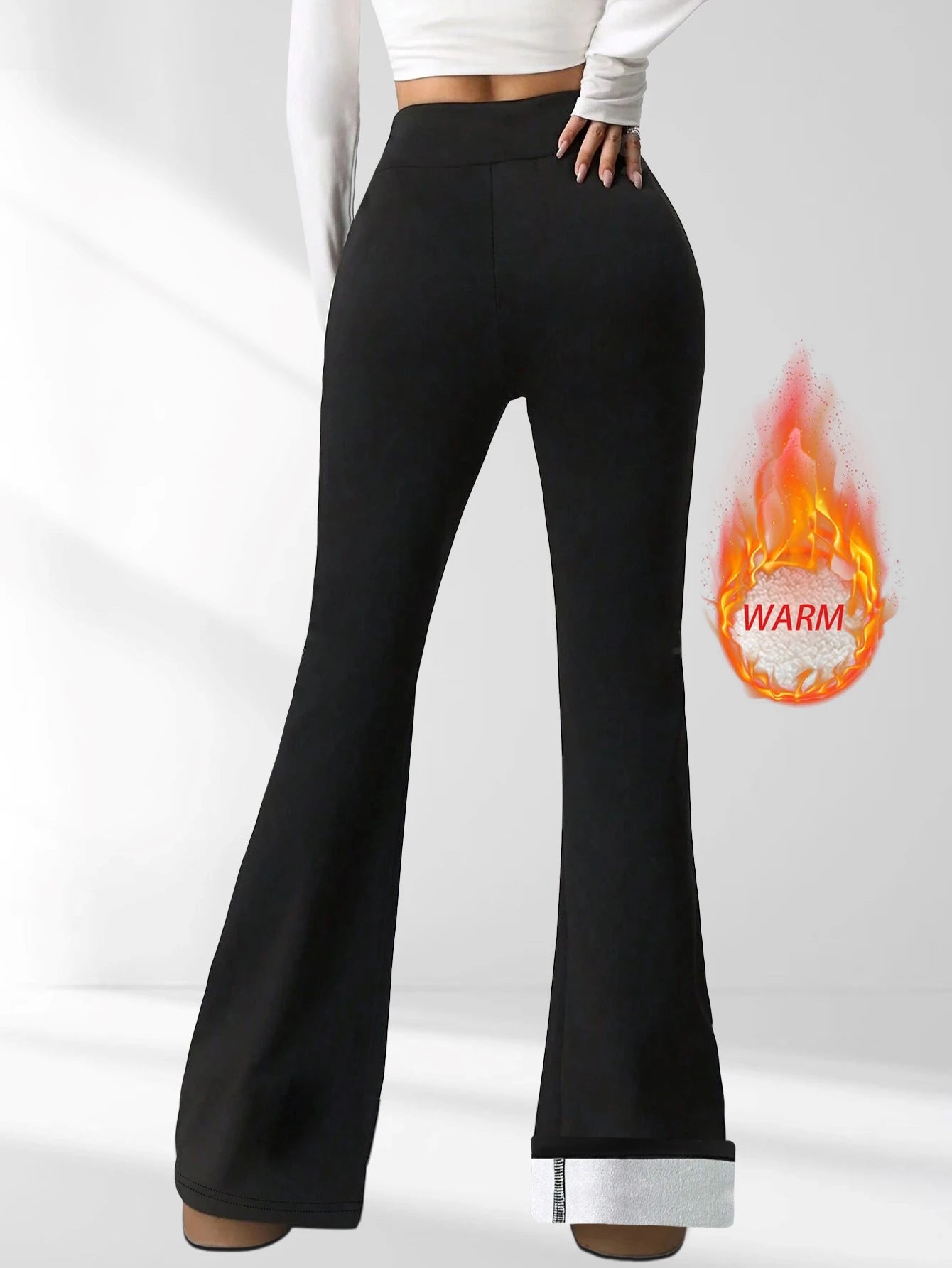 Women's Thermal Fleece Lined Flared Trousers – Warm Wool-Lined Winter Stretch Leggings