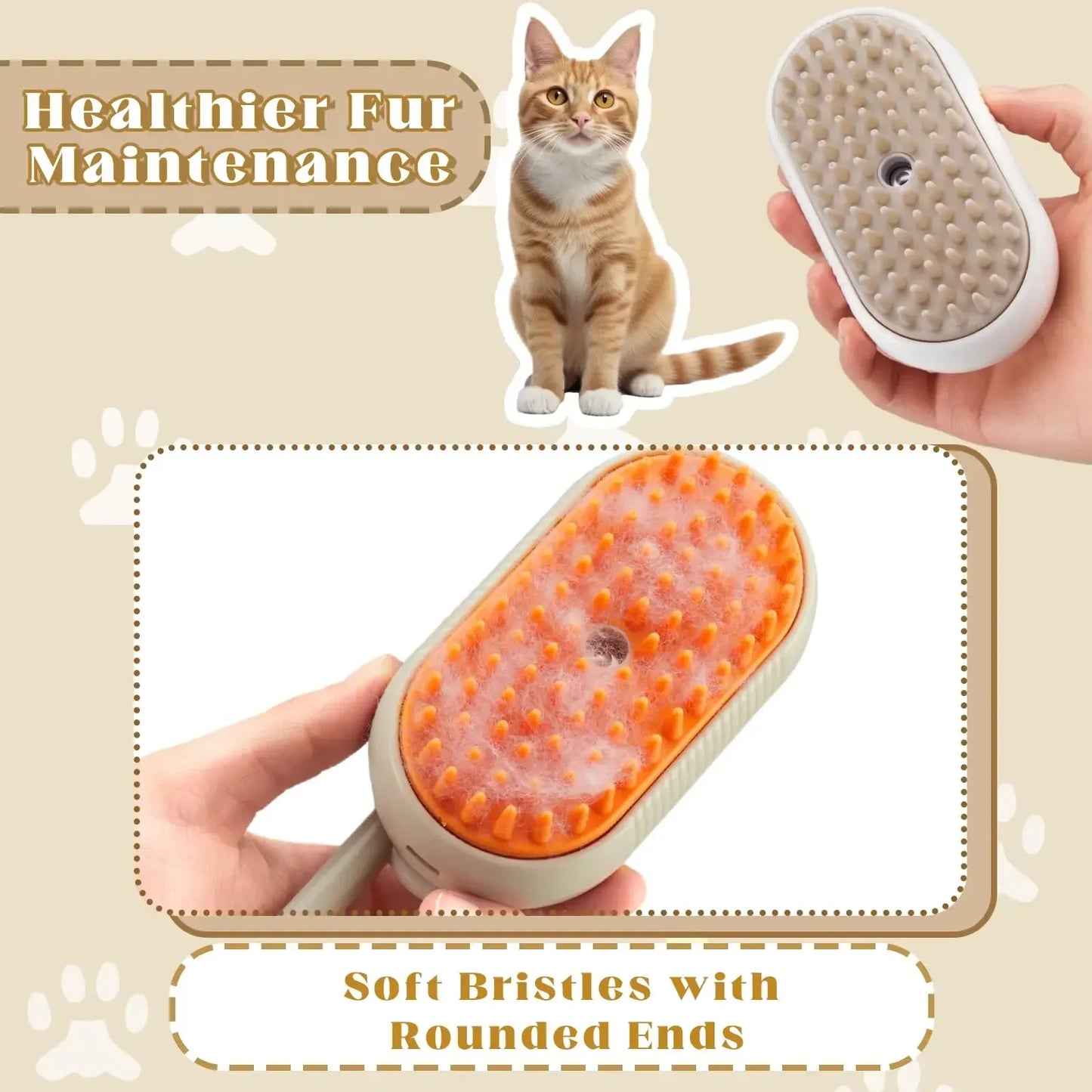 3-in-1 Pet Steam Massage Brush – Dog & Cat Grooming, Bath & Hair Removal Comb