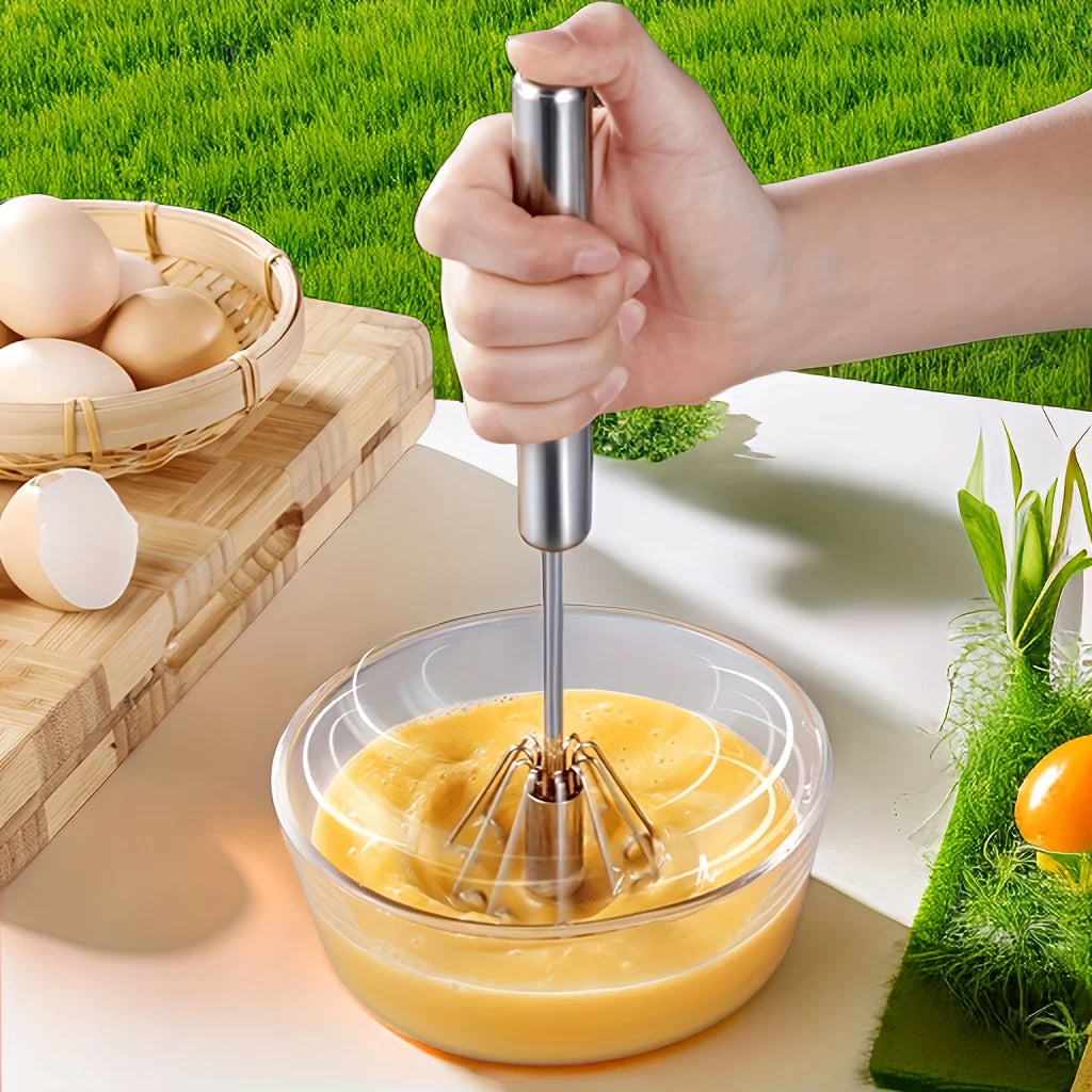QuickWhip™ Semi-Automatic Stainless Steel Egg Whisk – Effortless Hand Mixer for Baking & Cooking