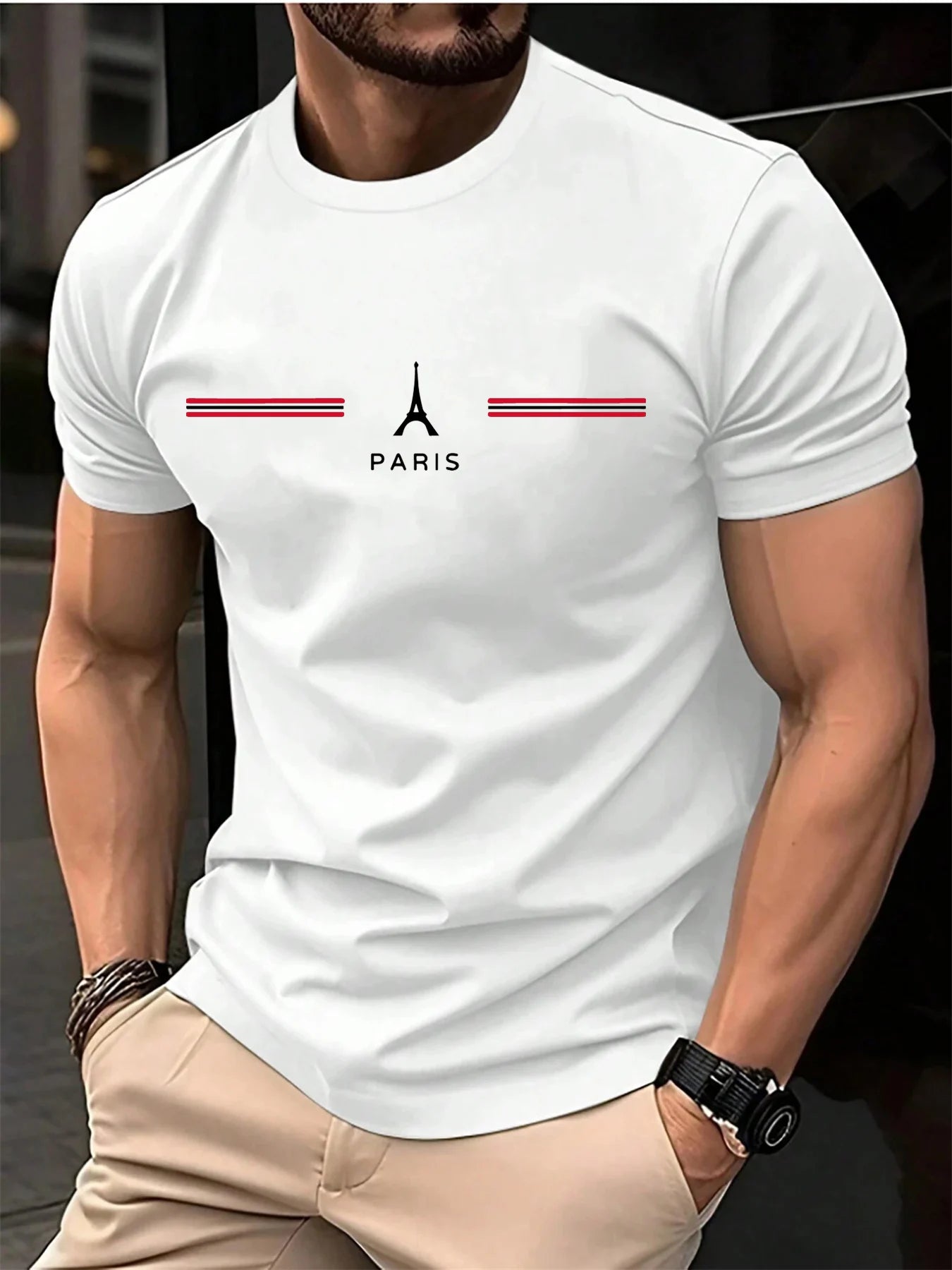 Paris Print T-Shirt, Oversized Men's T-Shirt, 100% Cotton Summer Tee, Casual Cotton Top