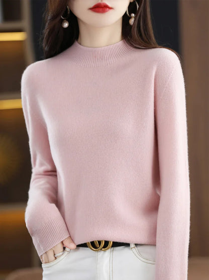 Luxury Women's 100% Wool Mock Neck Jumper – Soft Cashmere Feel Long Sleeve Knitwear