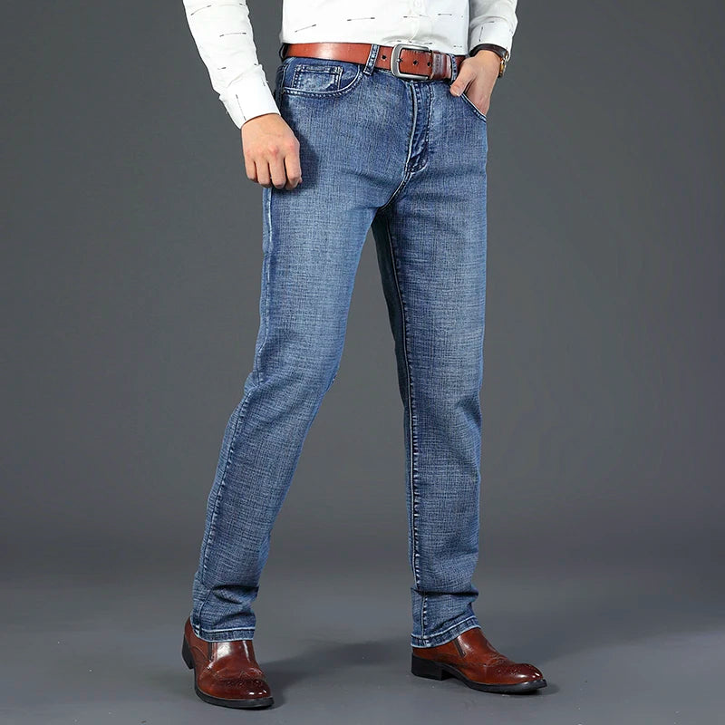 Men's Business Jeans, Stretch Denim Trousers, Straight Fit Jeans, Smart Casual Denim, Work Jeans
