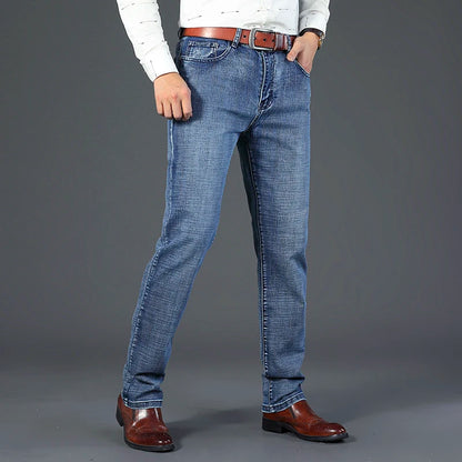 Men's Business Jeans, Stretch Denim Trousers, Straight Fit Jeans, Smart Casual Denim, Work Jeans