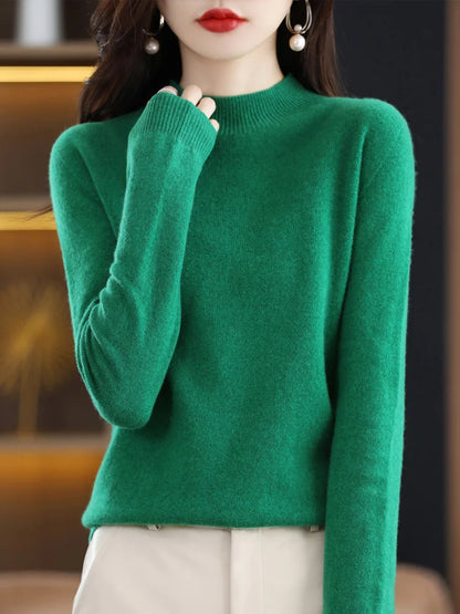 Luxury Women's 100% Wool Mock Neck Jumper – Soft Cashmere Feel Long Sleeve Knitwear