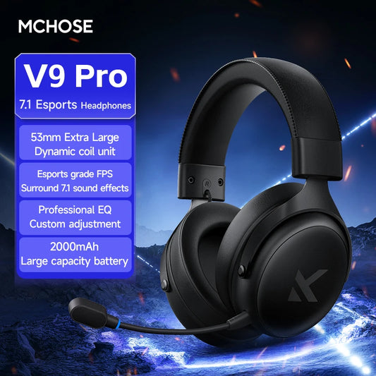 MCHOSE V9 Pro Wireless Gaming Headset – Quad-Mode Over-Ear Bluetooth Headphones with HD Sound & Pro Mic for PC Gamers