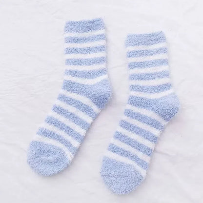 SoftHaven™ Thermal Fleece Socks for Women – Thickened Mid-Calf Winter Lounge Socks with Striped Design