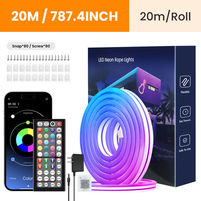 NeonFlex™ RGB LED Strip Lights – App &amp; Remote Controlled Neon Rope Lamp with Music Sync &amp; Waterproof Design