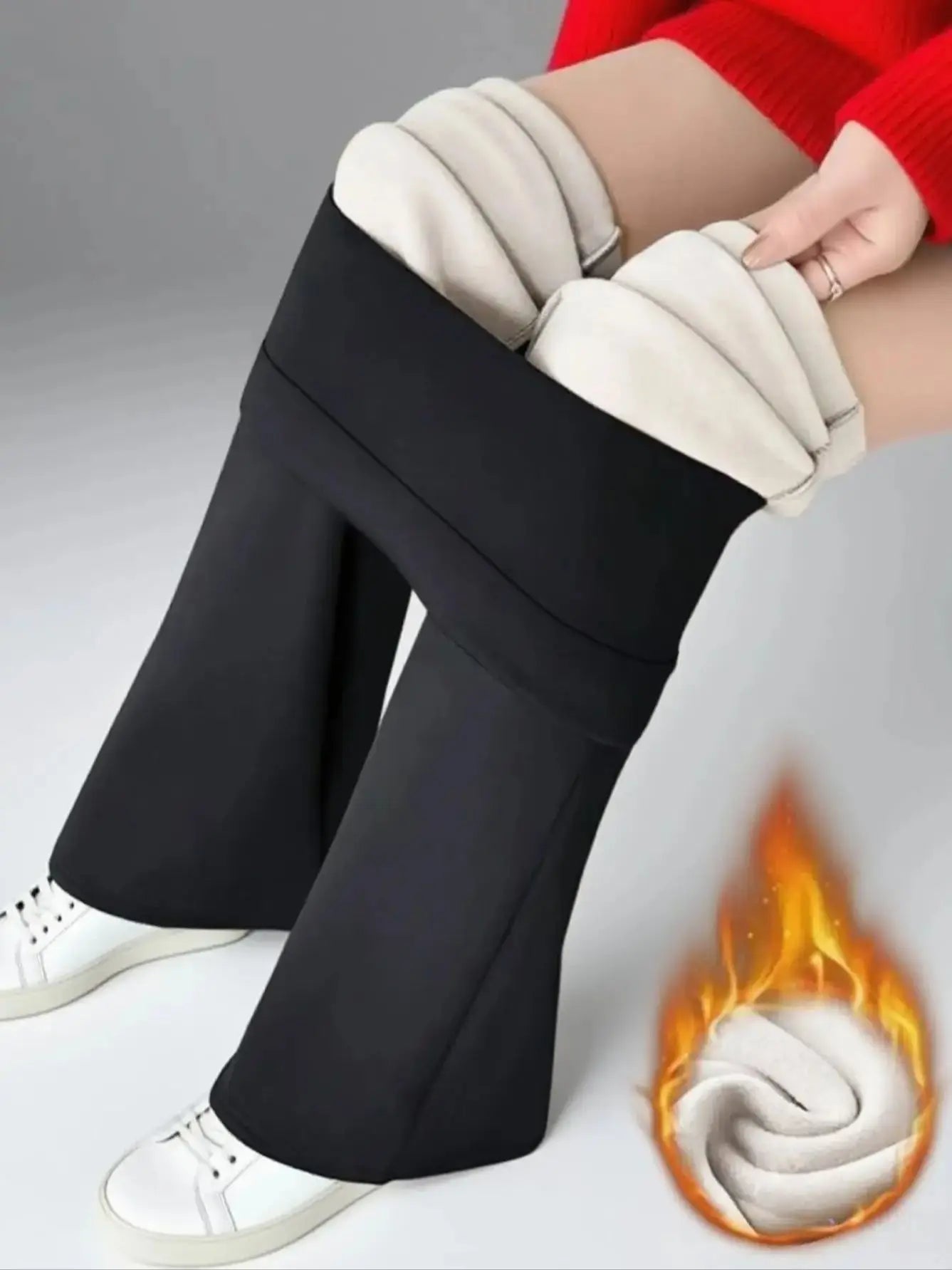 Women's Thermal Fleece Lined Flared Trousers – Warm Wool-Lined Winter Stretch Leggings