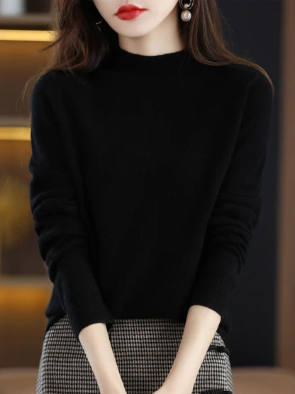 Luxury Women's 100% Wool Mock Neck Jumper – Soft Cashmere Feel Long Sleeve Knitwear
