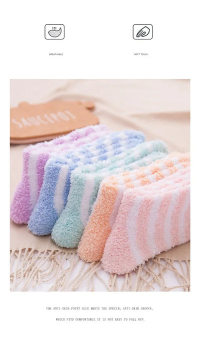 SoftHaven™ Thermal Fleece Socks for Women – Thickened Mid-Calf Winter Lounge Socks with Striped Design