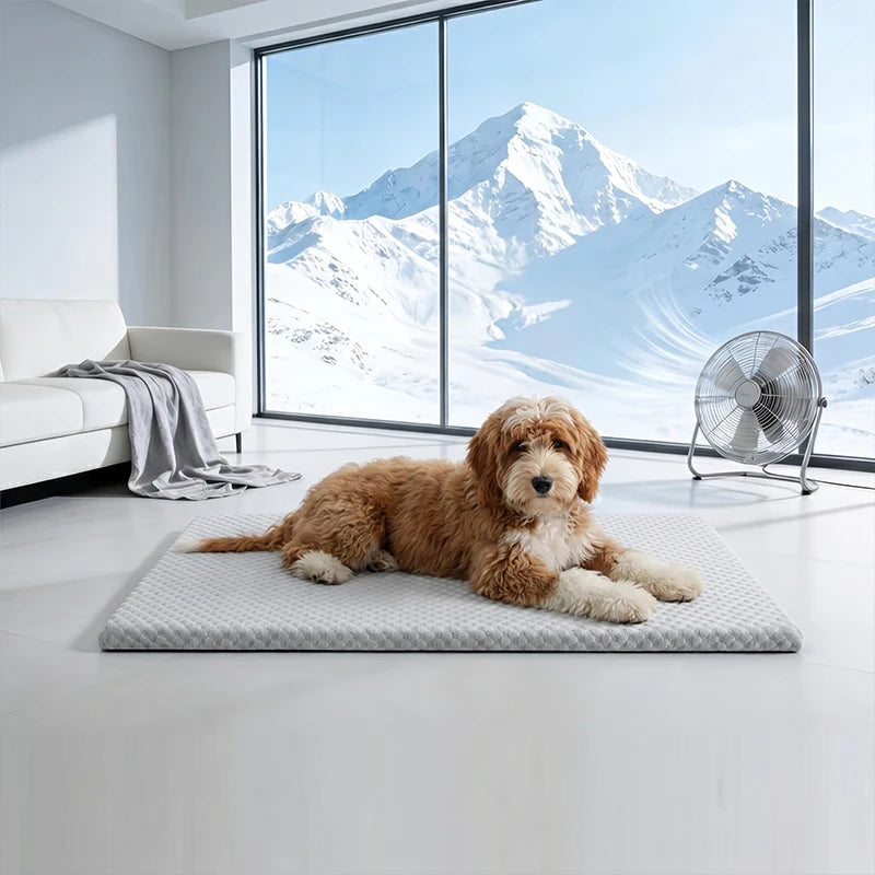 CoolPaw™ Ice Silk Cooling Pet Mat – Breathable Non-Slip Washable Dog & Cat Bed Pad