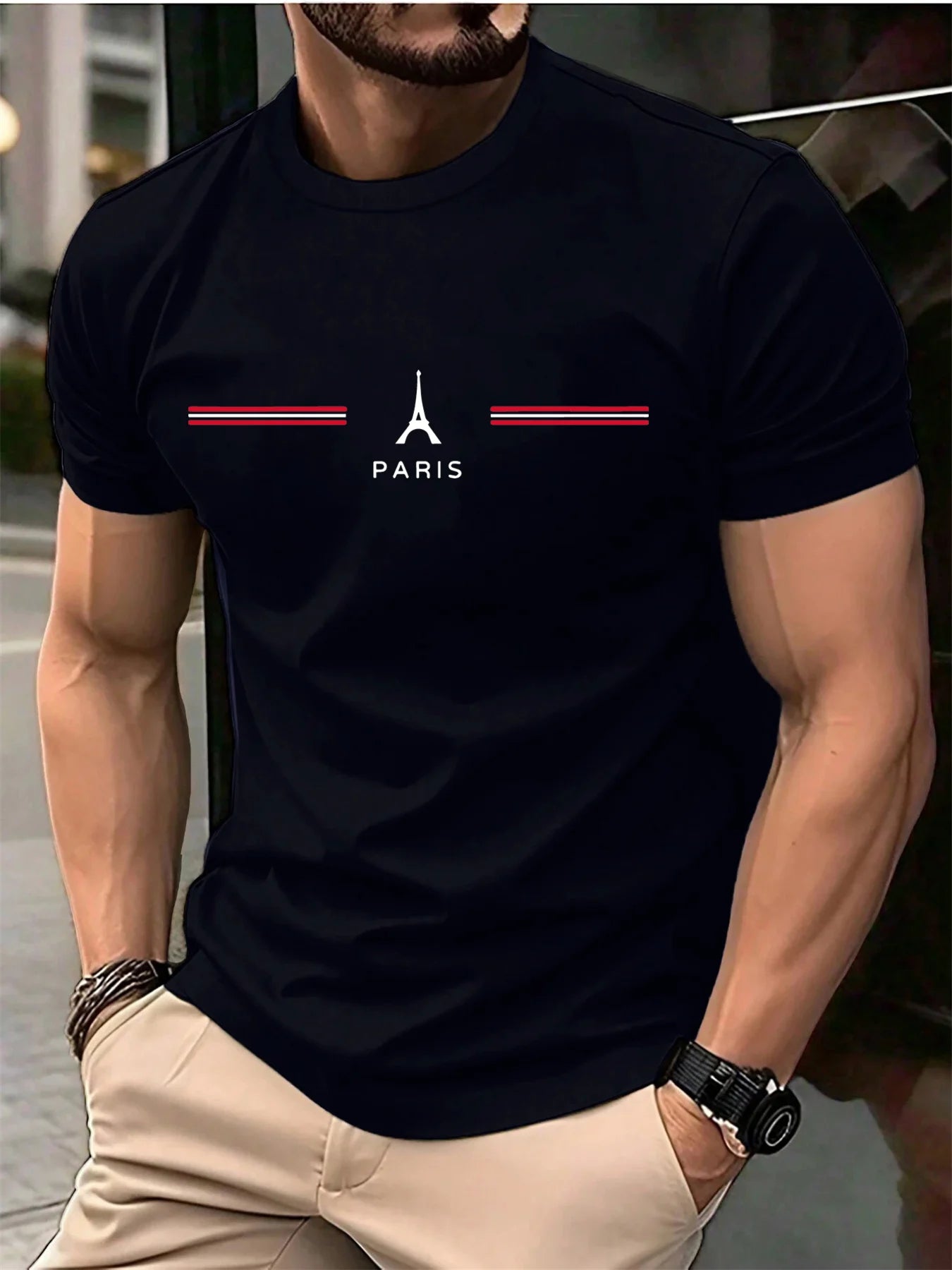 Paris Print T-Shirt, Oversized Men's T-Shirt, 100% Cotton Summer Tee, Casual Cotton Top