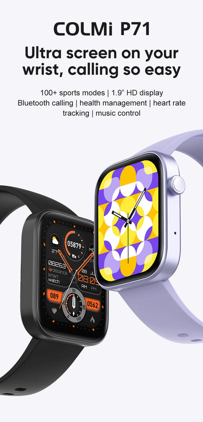 Relógio Inteligente COLMI P71 ActiveVoice – Smartwatch à prova d'água IP68 com monitoramento de saúde para homens e mulheres