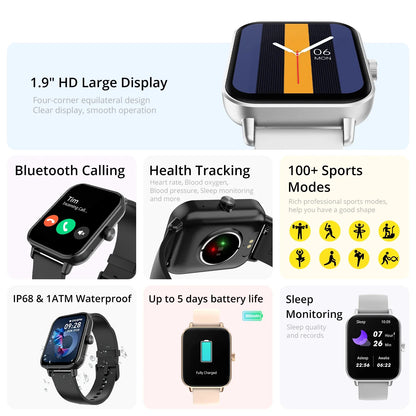 Sports Smart Watch, Fitness Tracker Watch, Bluetooth Smartwatch, Health Monitor Watch, Unisex Smart Watch