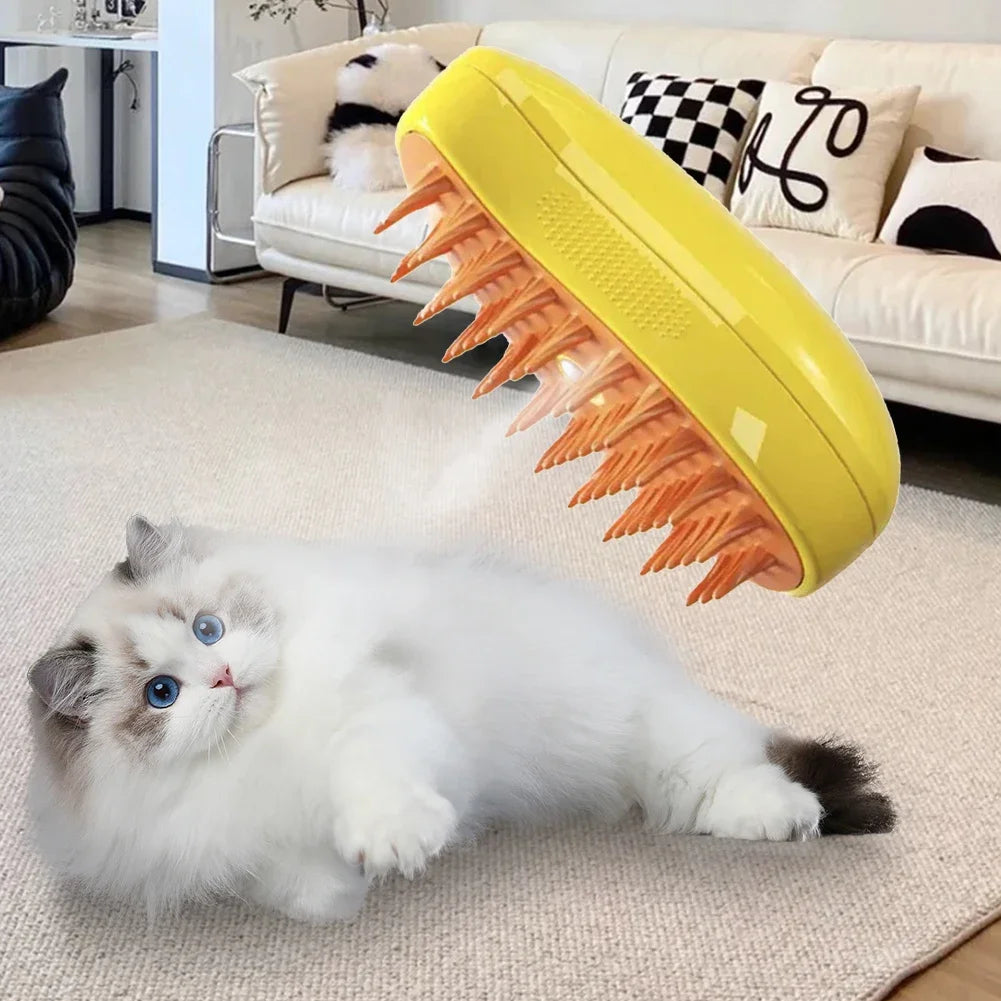 3-in-1 Pet Steam Massage Brush – Dog & Cat Grooming, Bath & Hair Removal Comb