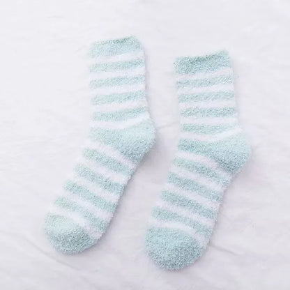 SoftHaven™ Thermal Fleece Socks for Women – Thickened Mid-Calf Winter Lounge Socks with Striped Design