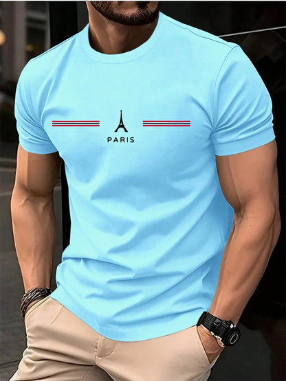 Paris Print T-Shirt, Oversized Men's T-Shirt, 100% Cotton Summer Tee, Casual Cotton Top
