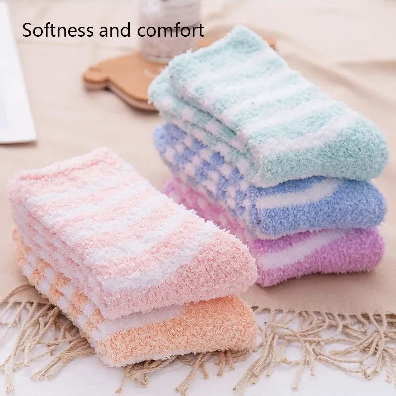 SoftHaven™ Thermal Fleece Socks for Women – Thickened Mid-Calf Winter Lounge Socks with Striped Design