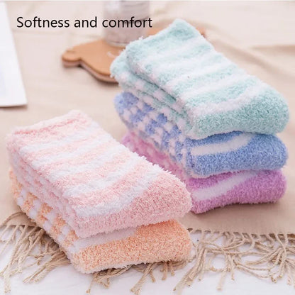 SoftHaven™ Thermal Fleece Socks for Women – Thickened Mid-Calf Winter Lounge Socks with Striped Design