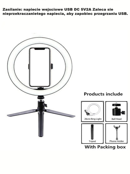 LumiStudio™ 26cm LED Ring Light with Tripod Stand – Professional Shooting Lamp for Makeup, Video & Photography