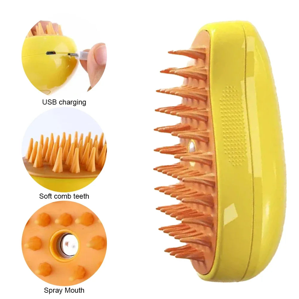 3-in-1 Pet Steam Massage Brush – Dog & Cat Grooming, Bath & Hair Removal Comb