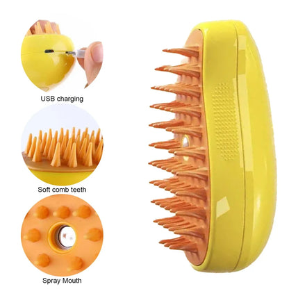3-in-1 Pet Steam Massage Brush – Dog & Cat Grooming, Bath & Hair Removal Comb