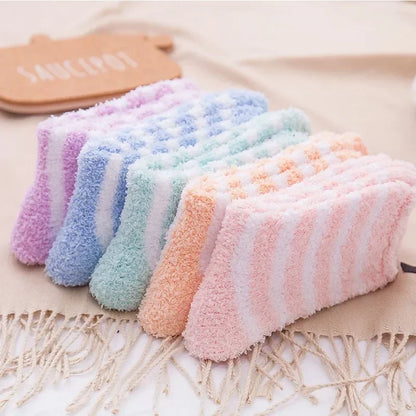 SoftHaven™ Thermal Fleece Socks for Women – Thickened Mid-Calf Winter Lounge Socks with Striped Design