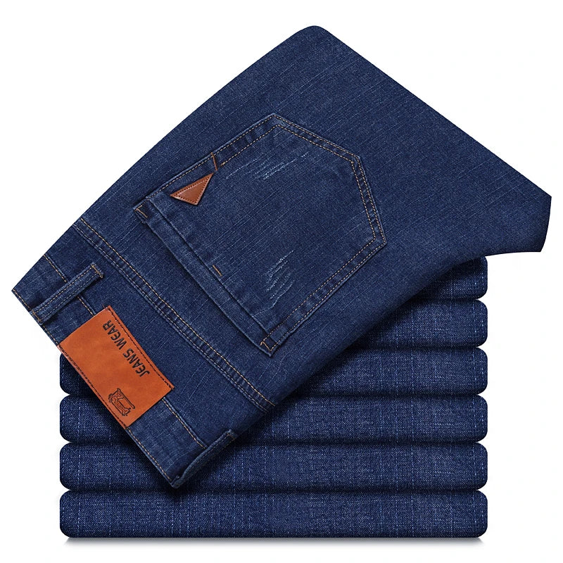 Men's Business Jeans, Stretch Denim Trousers, Straight Fit Jeans, Smart Casual Denim, Work Jeans