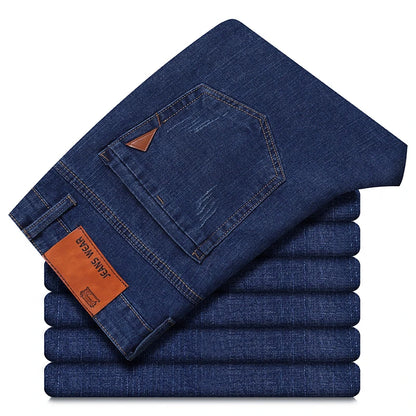 Men's Business Jeans, Stretch Denim Trousers, Straight Fit Jeans, Smart Casual Denim, Work Jeans