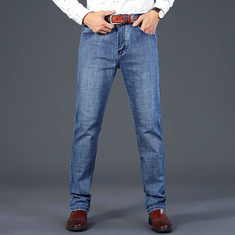 Men's Business Jeans, Stretch Denim Trousers, Straight Fit Jeans, Smart Casual Denim, Work Jeans