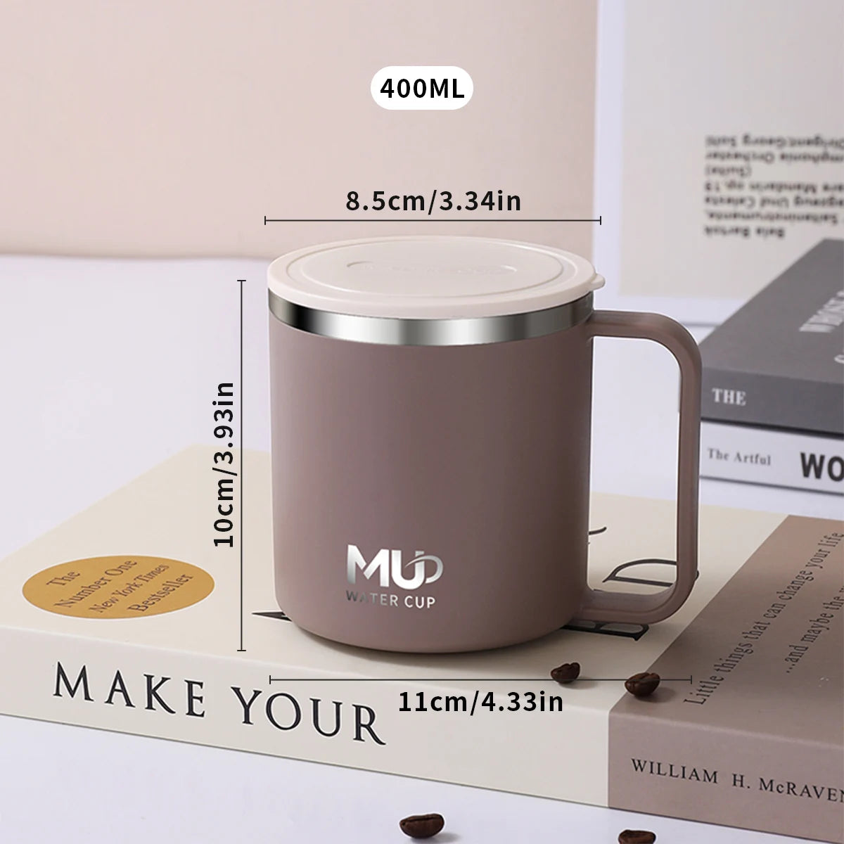 ThermaSip™ 400ml Insulated Stainless Steel Coffee Mug – Double Wall Leakproof Travel Cup with Lid