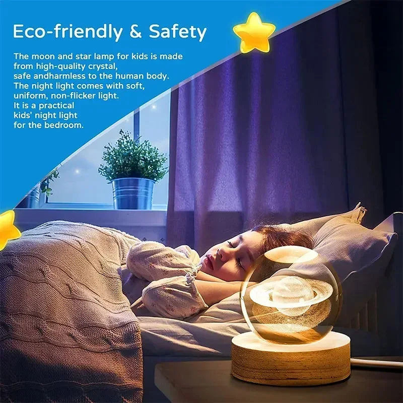 3D Crystal Earth Globe with Wooden Display Base