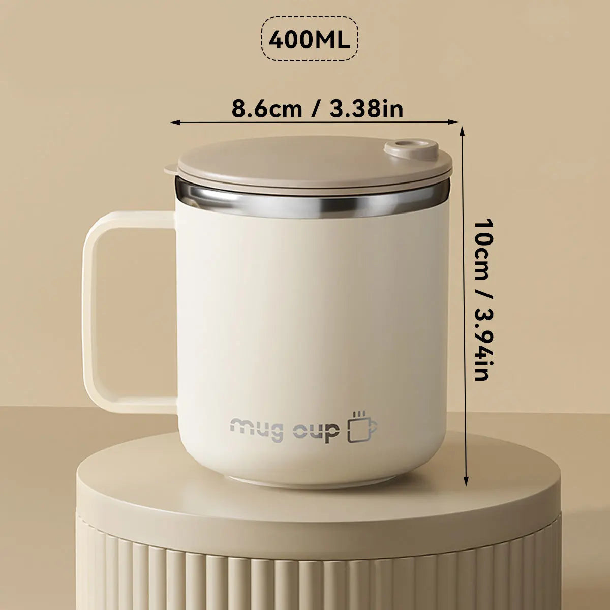 ThermaSip™ 400ml Insulated Stainless Steel Coffee Mug – Double Wall Leakproof Travel Cup with Lid