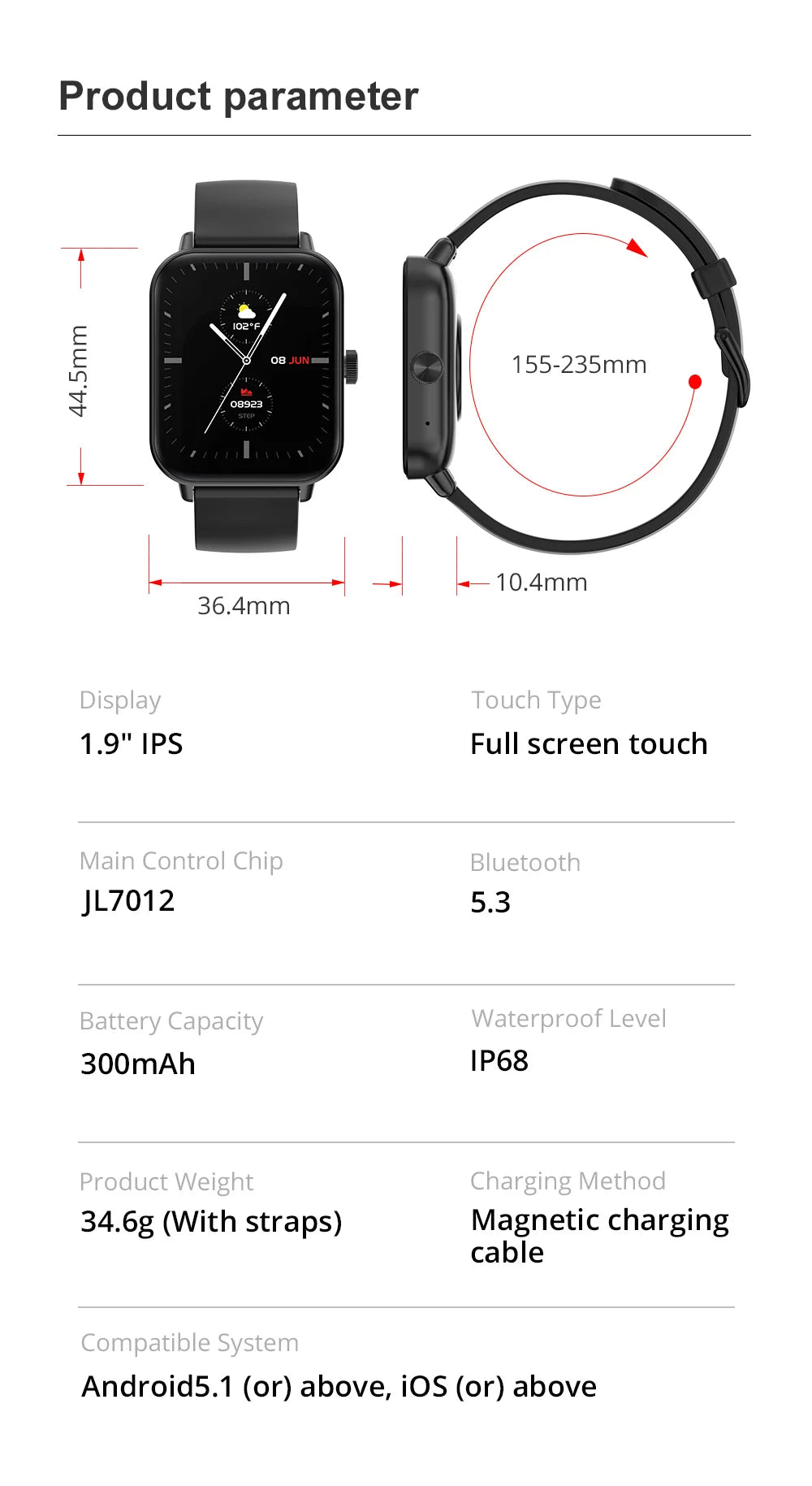 Sports Smart Watch, Fitness Tracker Watch, Bluetooth Smartwatch, Health Monitor Watch, Unisex Smart Watch