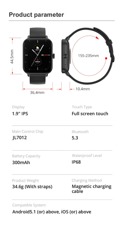 Sports Smart Watch, Fitness Tracker Watch, Bluetooth Smartwatch, Health Monitor Watch, Unisex Smart Watch