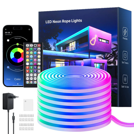 NeonFlex™ RGB LED Strip Lights – App &amp; Remote Controlled Neon Rope Lamp with Music Sync &amp; Waterproof Design
