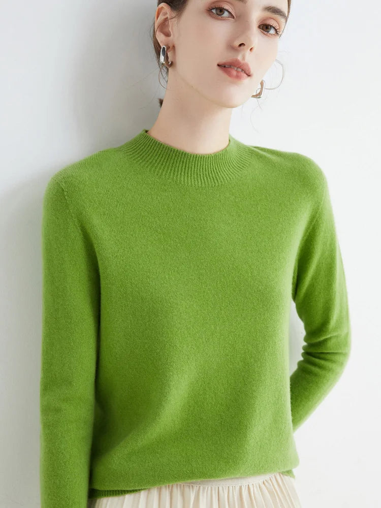 Luxury Women's 100% Wool Mock Neck Jumper – Soft Cashmere Feel Long Sleeve Knitwear