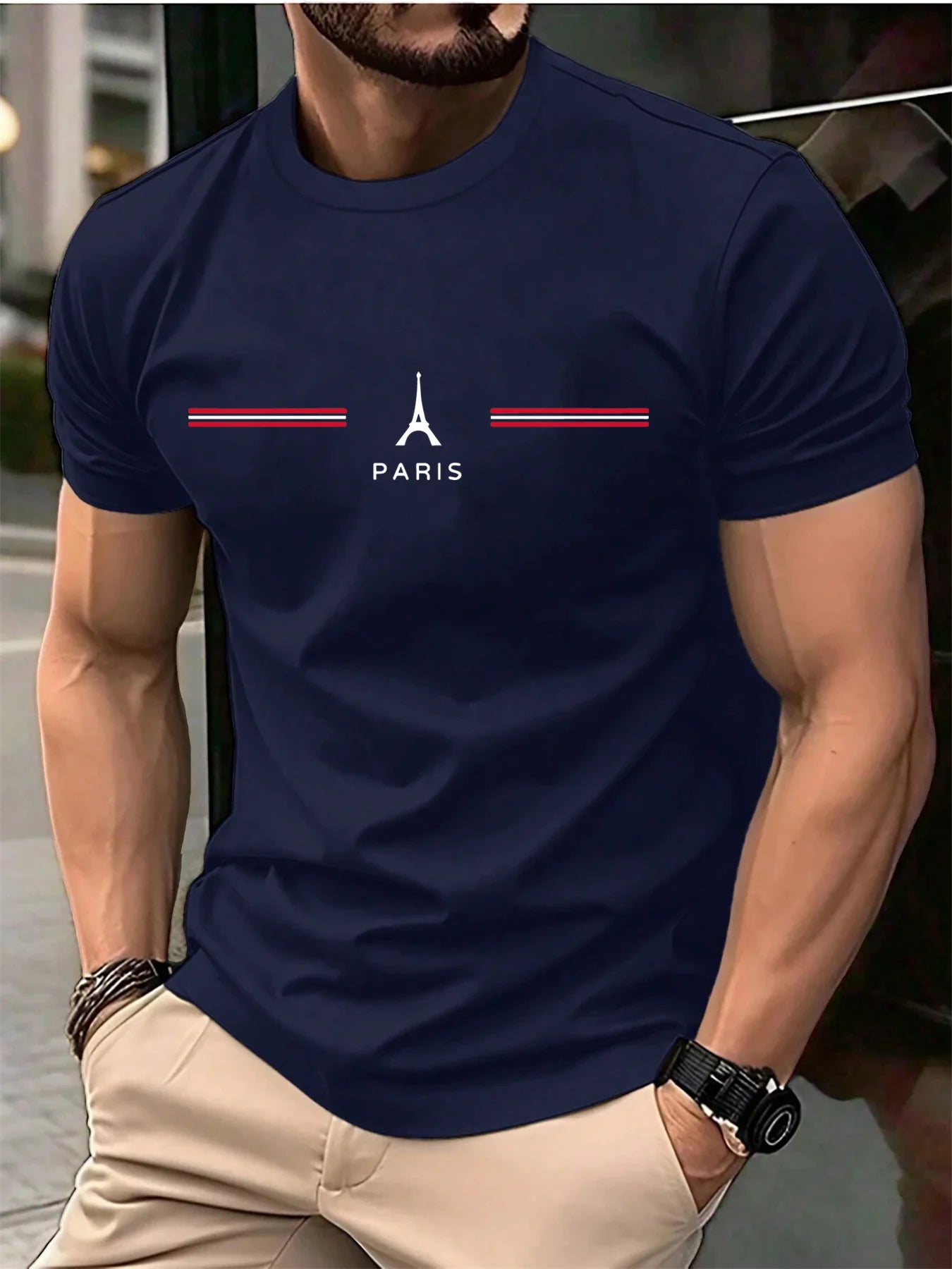 Paris Print T-Shirt, Oversized Men's T-Shirt, 100% Cotton Summer Tee, Casual Cotton Top