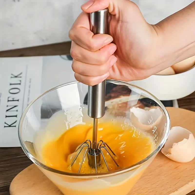 QuickWhip™ Semi-Automatic Stainless Steel Egg Whisk – Effortless Hand Mixer for Baking & Cooking