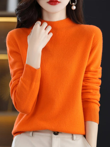 Luxury Women's 100% Wool Mock Neck Jumper – Soft Cashmere Feel Long Sleeve Knitwear
