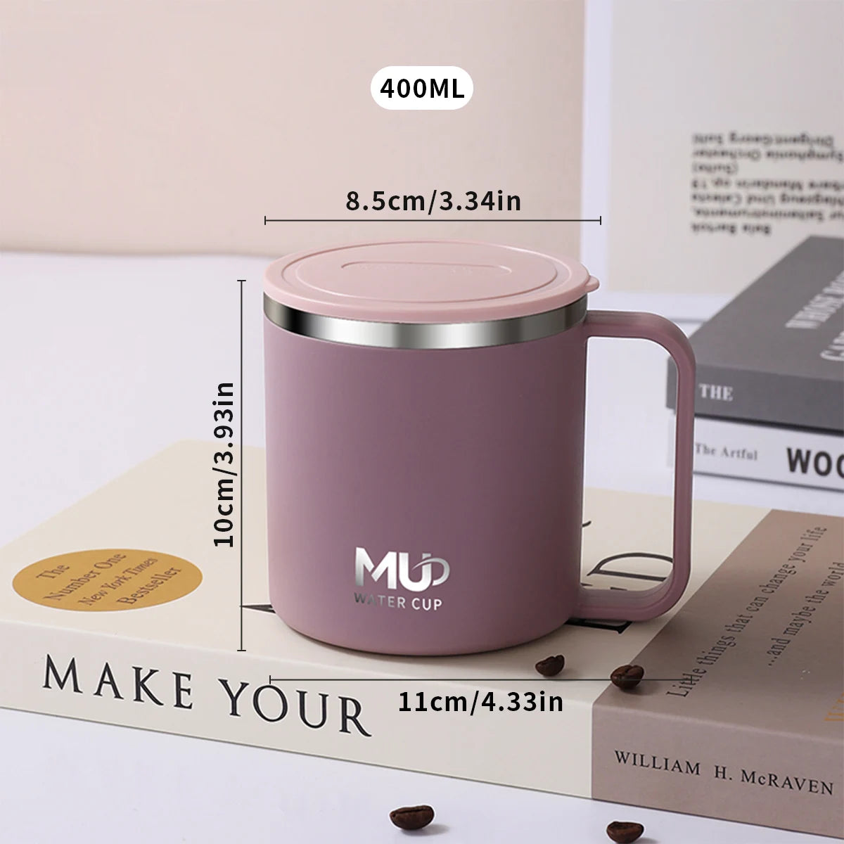 ThermaSip™ 400ml Insulated Stainless Steel Coffee Mug – Double Wall Leakproof Travel Cup with Lid